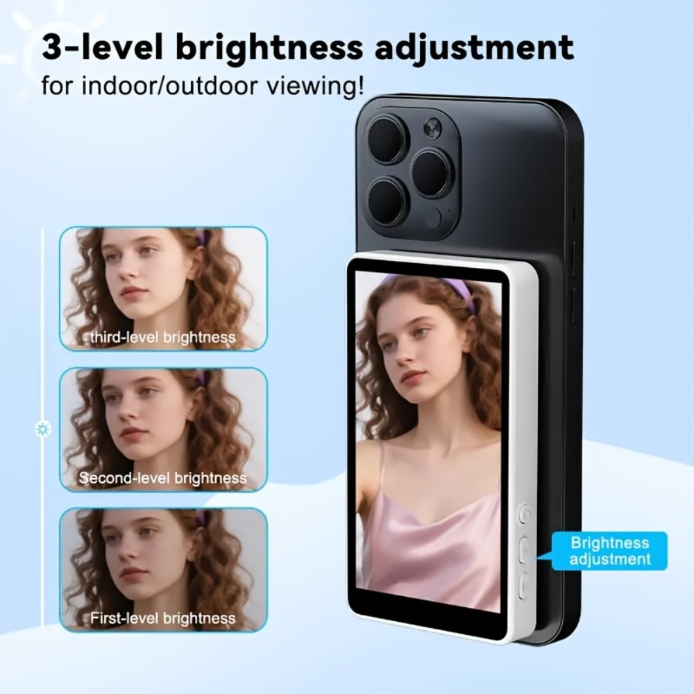Magnetic Selfie Monitor Screen for Vlogging & Live Streaming, Rear-Facing Main Camera Display for iPhone & Android