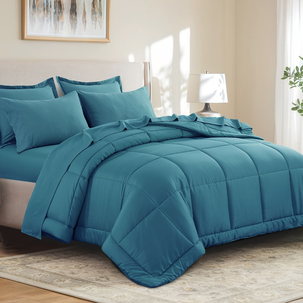 7 Piece Comforter Set Luxury Soft Fluffy Bedding All Season Bed in a Bag with Comforter Fitted Sheet Flat Sheet Pillowcases Hypoallergenic