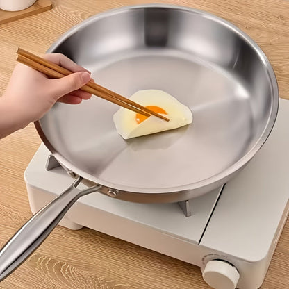 304 Stainless Steel Frying Pan 11 Inch Triply Base, Handle Even Heat Distribution for Home Cooking, Dining and Outdoor Meals