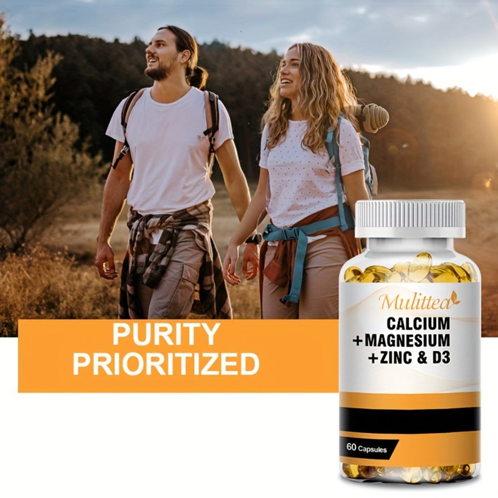 Calcium Magnesium Zinc & Vitamin D3 Capsules, 4-in-1 Synergistic Bone Strength & Immune Support