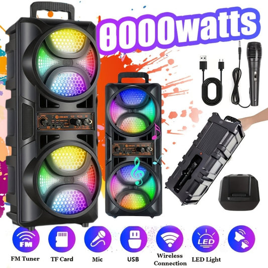 8000W Portable Karaoke Speaker with Subwoofer & Microphone, High-Power Wireless Bluetooth Audio System