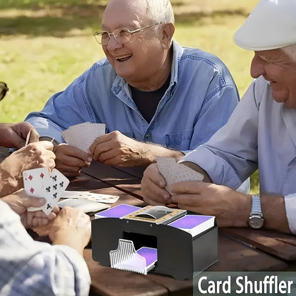 Automatic Playing Card Shuffler for 2, 4 or 6 Decks with One-Button Battery Operation and Transparent Card Chambers