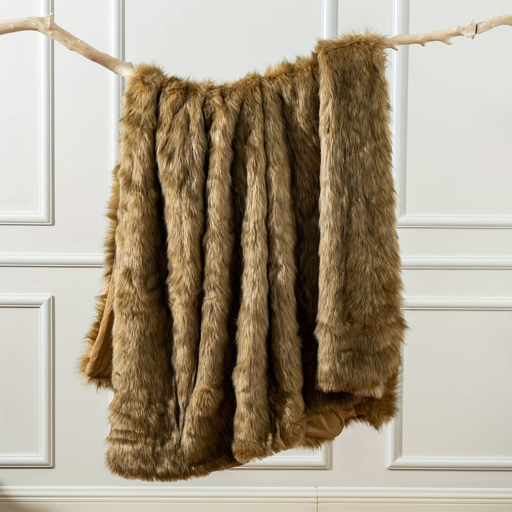 Long Hair Fluffy Reversible Plush Velvet Throw Blanket, 300-350gsm Elegant Throw for Couch & Bed