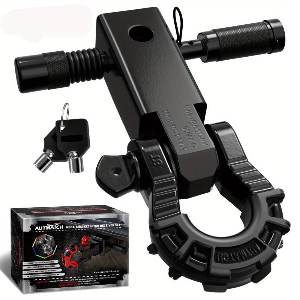 Shackle Hitch Receiver 2-Inch 68, 000 lb Break Strength with 3/4" D-Ring & 5/8" Hitch Lock Pin – Heavy Duty Drop Forged Steel 8-Ton Vehicle