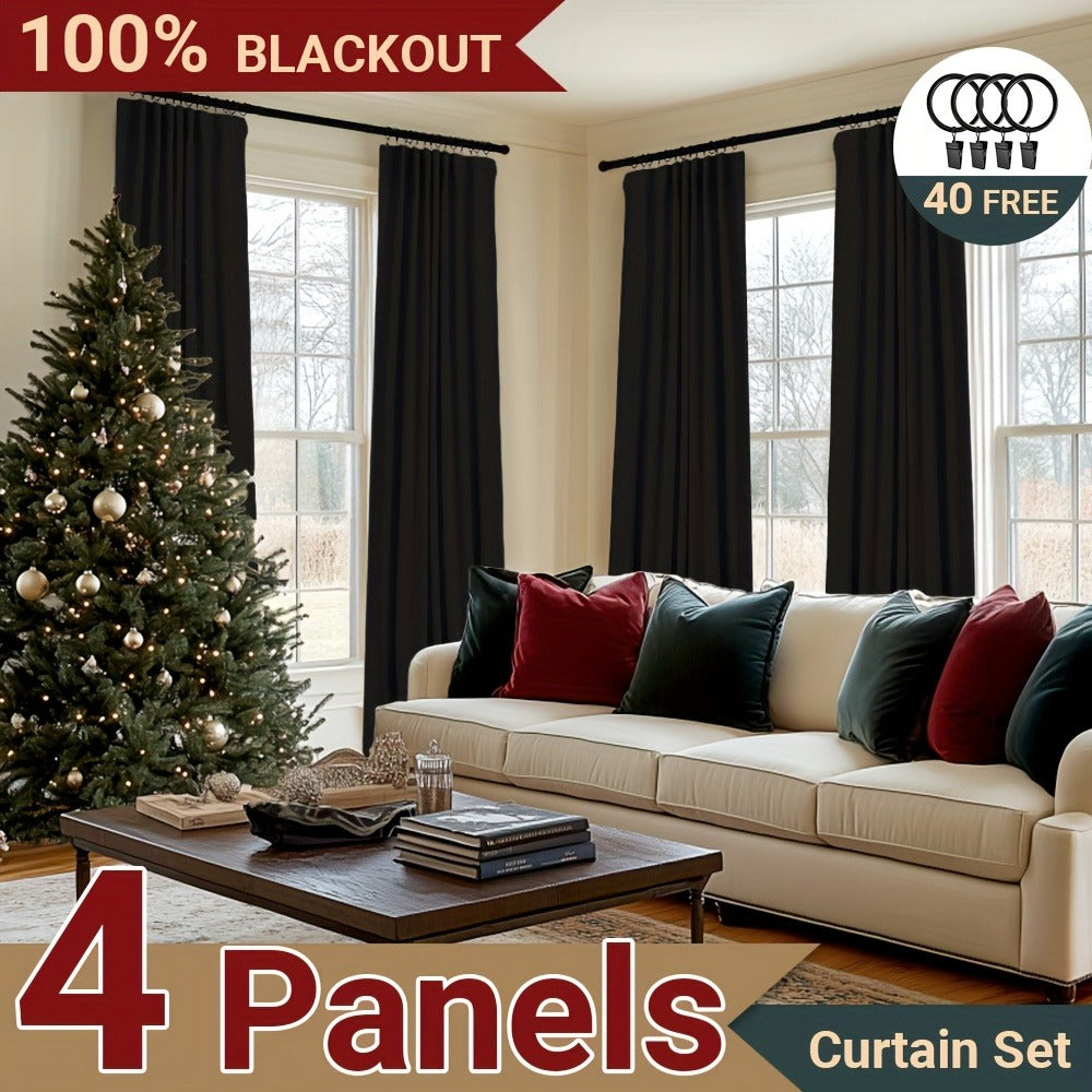 100% Blackout Curtains 4 Panels Faux Linen Textured Thermal Insulated Drapes – Room Darkening Window Curtains for Living Room Bedroom