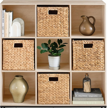 Water Hyacinth Storage Baskets 11in – Handwoven Stackable Cube Baskets for Shelves Closet Laundry, Natural Wicker Organizer Bins