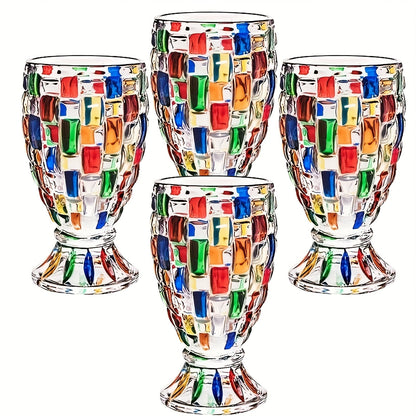 Footed Glass Drinkware Set, Color-Block Pattern Goblets in 4 or 8-Piece Options for Table and Party Service