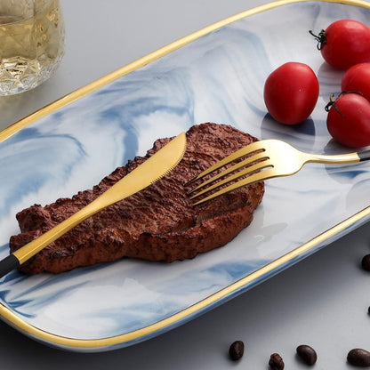Twenty-Four-Piece Black and Gold Flatware Set for Six with Forks, Knives and Two Spoon Sizes