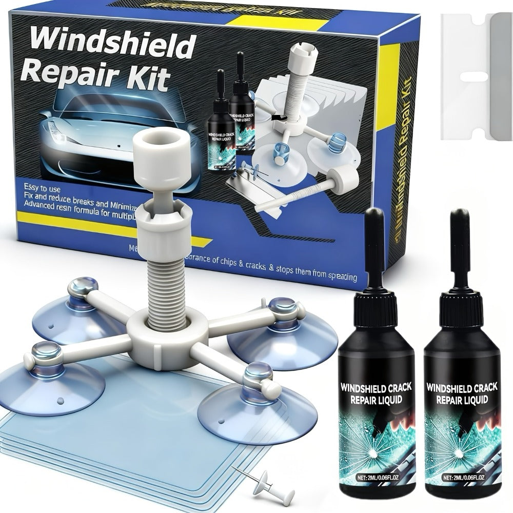 Windshield Repair Kit – Nano Resin Fix for Chips, Bullseye & Star Cracks in 15 Minutes, DIY Glass Crack Repair with Suction Injector