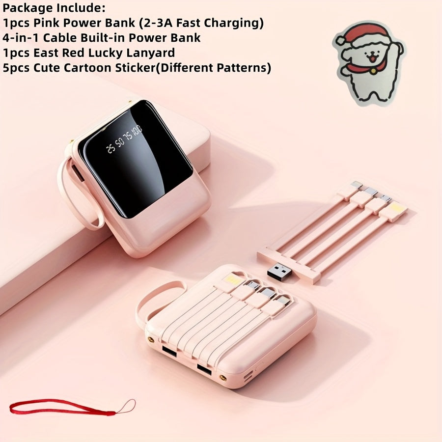 Power Bank 10000mAh with Built-In Cable Set, 5W/15W/22.5W selections, Display and Lanyard for Travel