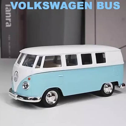 Volkswagen T1 Bus Diecast Model Car 1:36 Scale Zinc Alloy Pullback, Vintage Blue & White, Detailed Interior