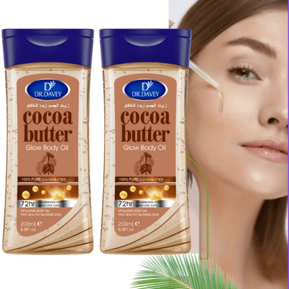Cocoa Butter Body Oil, Two-Piece Set of 200ml Flip-Top Bottles with Coordinated Brown Labels