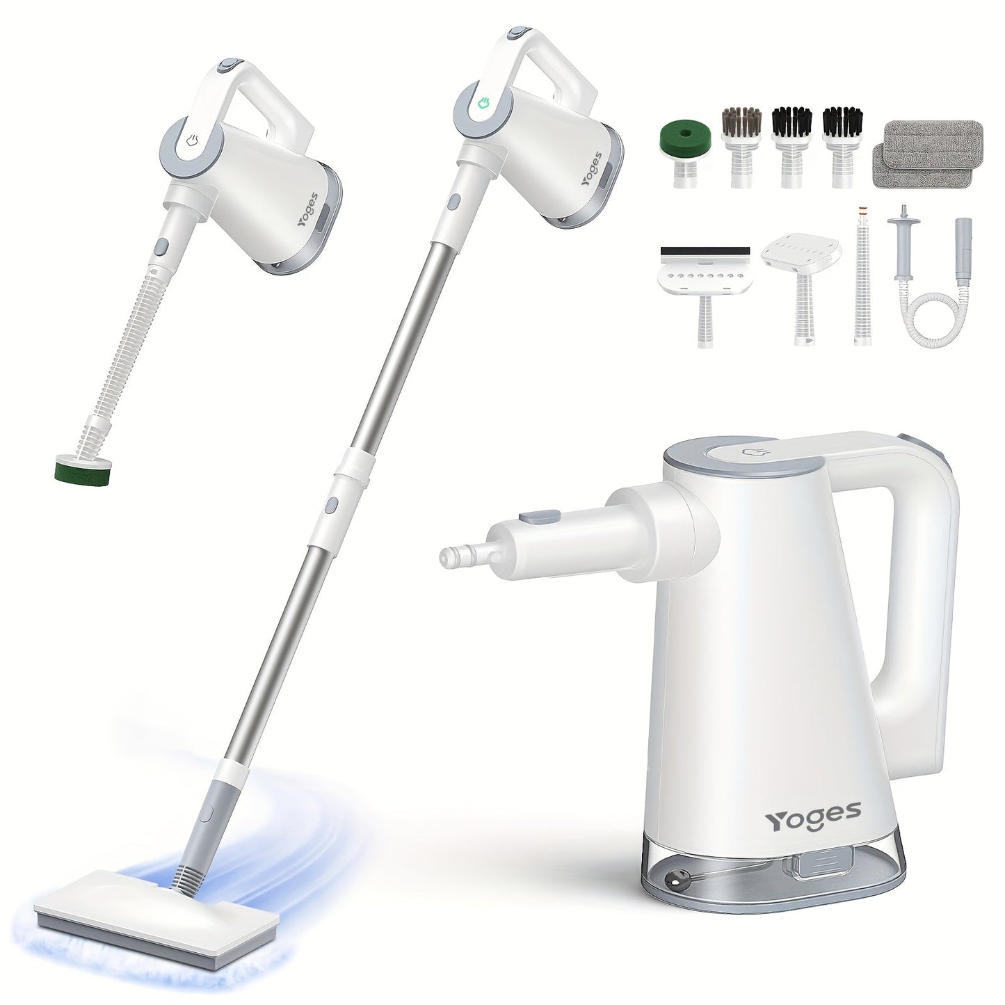 Steam Mop with Detachable Handheld Steam Cleaner 10-in-1 Multi-Purpose Attachments - 2 Pads, Carpet Cleaner for Home