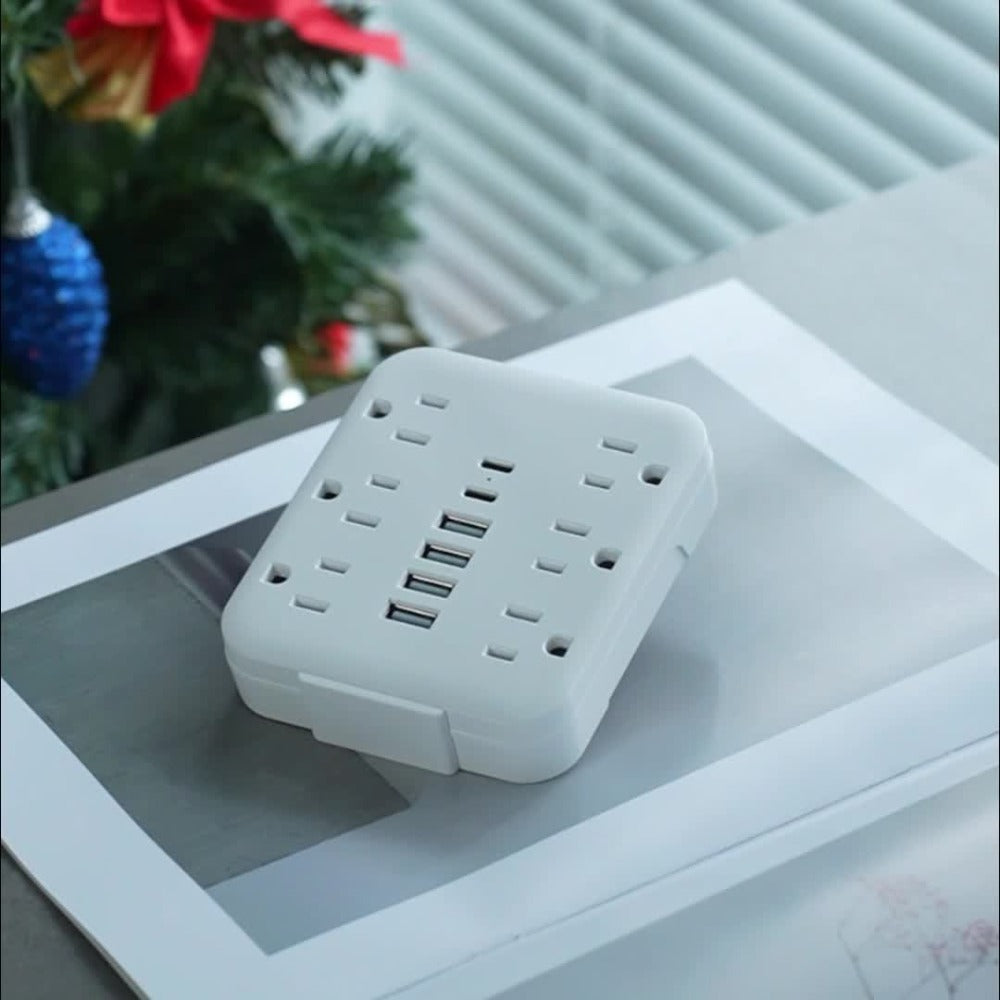 Power Strip Compact 12-in-1 Outlet Extender with 6 AC Outlets, 4 USB-A, 2 USB-C and Black or White Finish