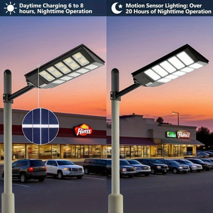 Solar Street Lights Outdoor 800 LED with Motion Sensor, 6500K Dusk to Dawn Flood Light, Remote Control