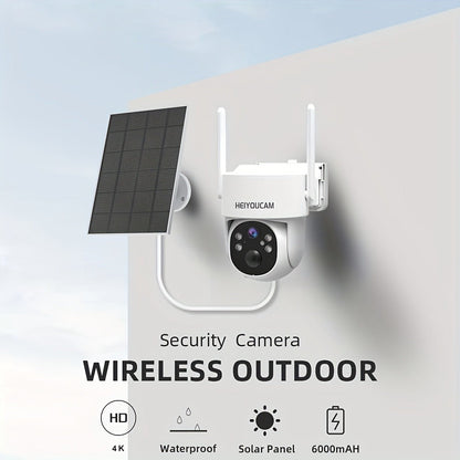 Solar PTZ Security Camera Outdoor 4K Wireless – 360° Pan Tilt Zoom, PIR Motion Detection Alarm, Full Color Night Vision, Two-Way Audio