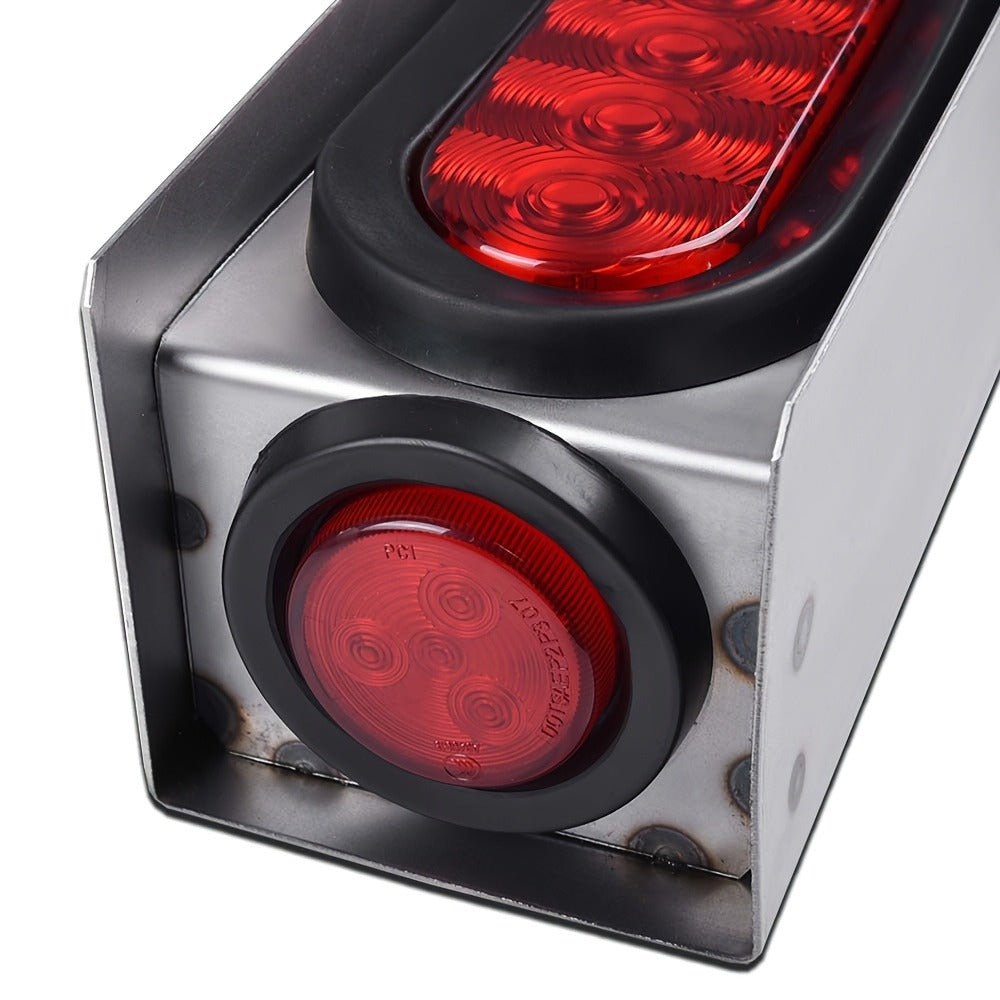 LED Trailer Tail Lights Kit – 6-Inch Oval Rear Lights with Metal Light Box & 2-Inch Amber Round Marker Lights