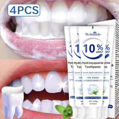 Four-Pack 100g Spearmint Toothpaste Tubes with 10% Hydroxyapatite Label and 400g Total Quantity