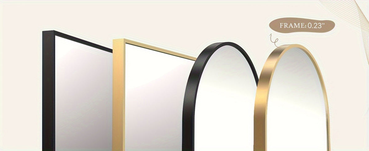 Full-Length Floor Mirror in 59 × 16 or 64 × 21 Inch Arched and Rectangular Black or Gold Frame Options