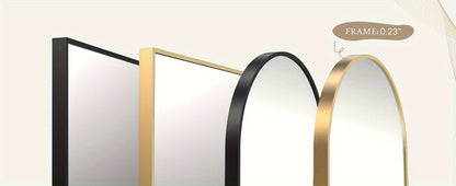Full-Length Floor Mirror in 59 × 16 or 64 × 21 Inch Arched and Rectangular Black or Gold Frame Options