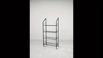 4-Tier Metal Display Rack with Wheels – Rolling Floor Shelf for Kitchen, Store & Home Storage Organization