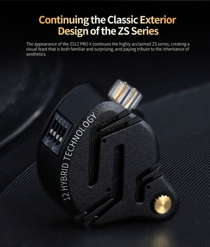 KZ ZS12 PRO X In-Ear Monitor Hybrid IEM Headphones Detachable Cable Noise Cancelling for Bedside Audio, Alarms and Room Entertainment