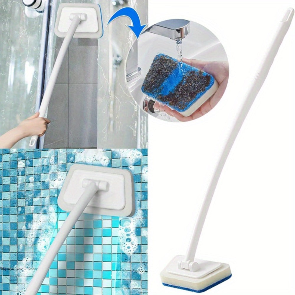 Cleaning Brush Set 16pcs All-Purpose Deep Clean System | 2-in-1 Bath Scrubber & Window Squeegee with 22" Extendable Handle | 90° Rotating