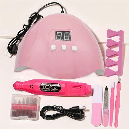 Nail Art Tool Set 7-in-1 Complete Professional Manicure Kit with UV Nail Lamp, Glue Dryer, Nail Polisher