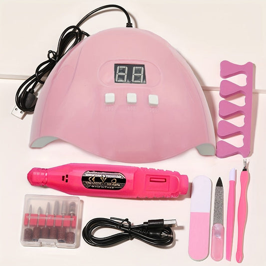 Nail Art Tool Set 7-in-1 Complete Professional Manicure Kit with UV Nail Lamp, Glue Dryer, Nail Polisher
