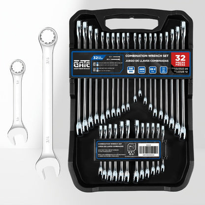 Combination Wrench Set with 14-Piece Metric, 14-Piece SAE or 32-Piece Mixed Checkout Options and Carry Case