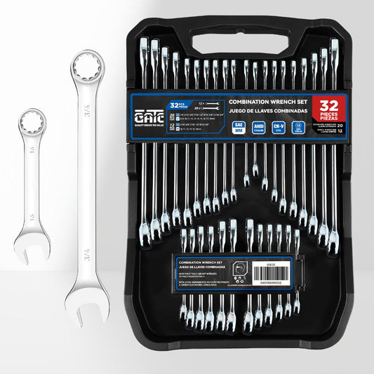Combination Wrench Set with 14-Piece Metric, 14-Piece SAE or 32-Piece Mixed Checkout Options and Carry Case