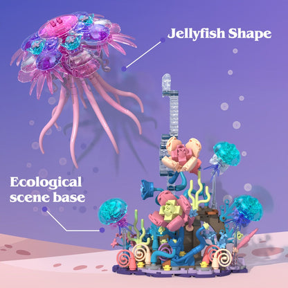 526-Piece Jellyfish Building Block Model with Ocean Scene Base and Pictured 27 cm Display Height