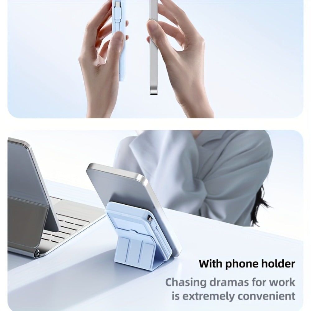 Magnetic Power Bank 10000mAh USB-C Fast Charging, Built-in Cable, Charges 5 Devices & Laptops Simultaneously