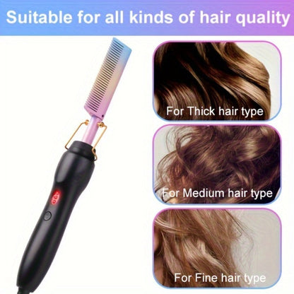 Electric Hot Comb Heated Beard Straightener Brush Fast Heating Anti-Scald Ceramic 2-in-1, for Home, Travel and Salon Hair Styling