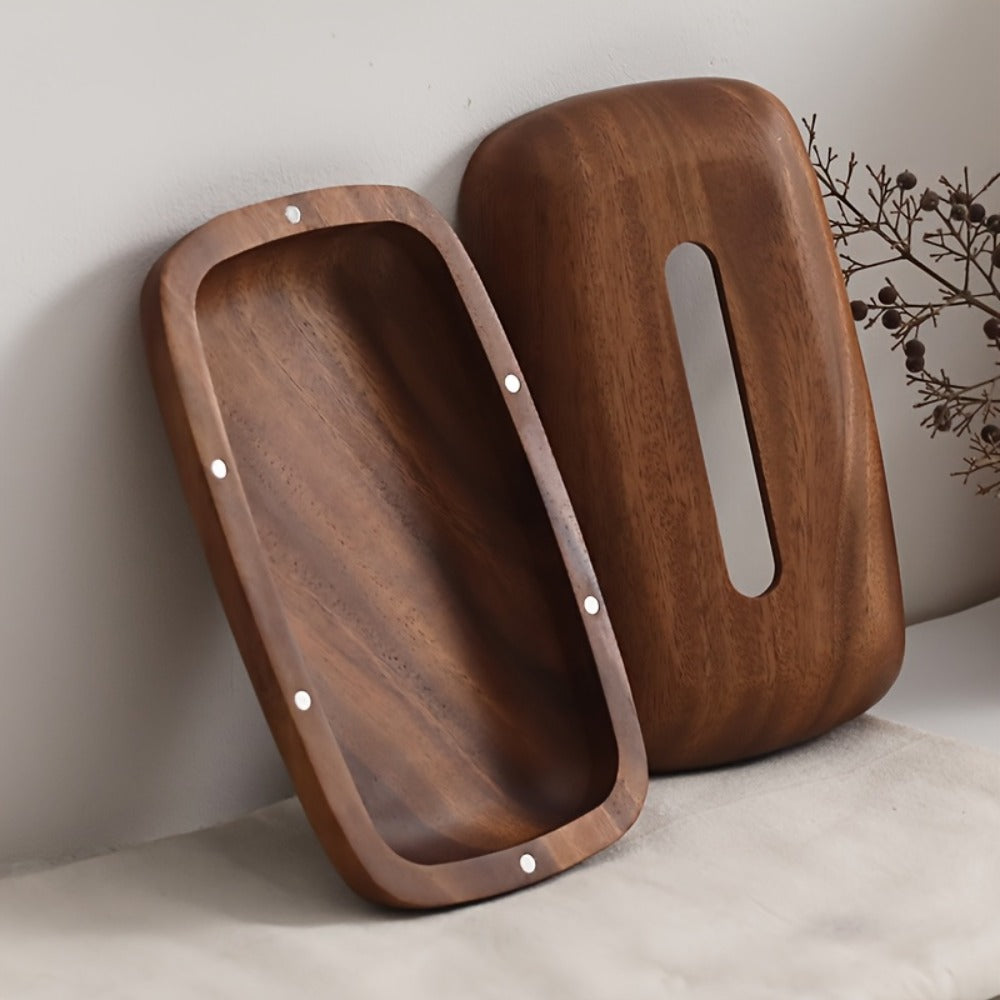 Walnut Tissue Box Cover Holder - Modern Minimalist Rectangular Decorative Napkin Dispenser with Premium Walnut Veneer Top