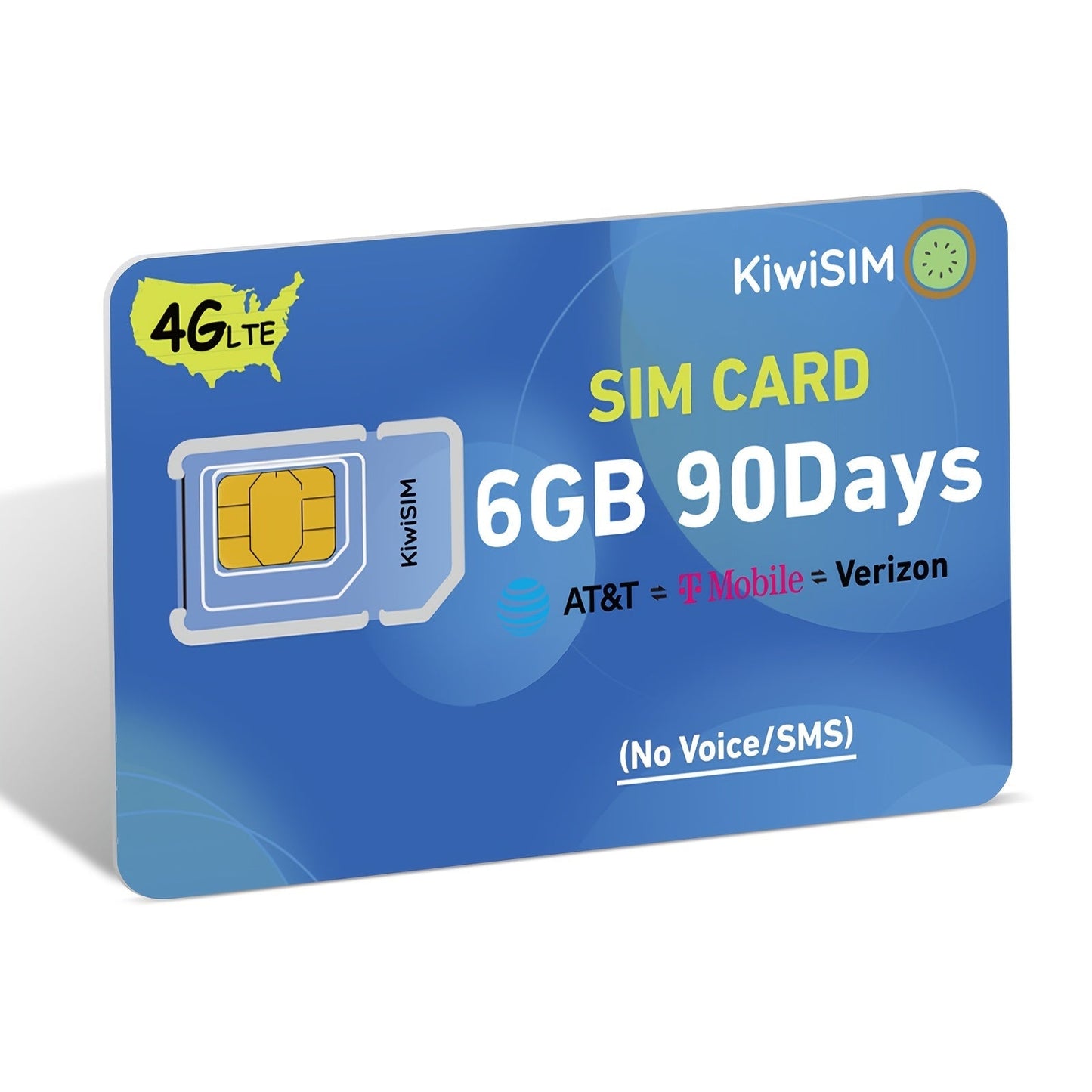 Prepaid Data SIM Card USA 4G LTE KIWISIM Auto-Switch AT&T & T-Mobile, No Contract No Monthly Fee