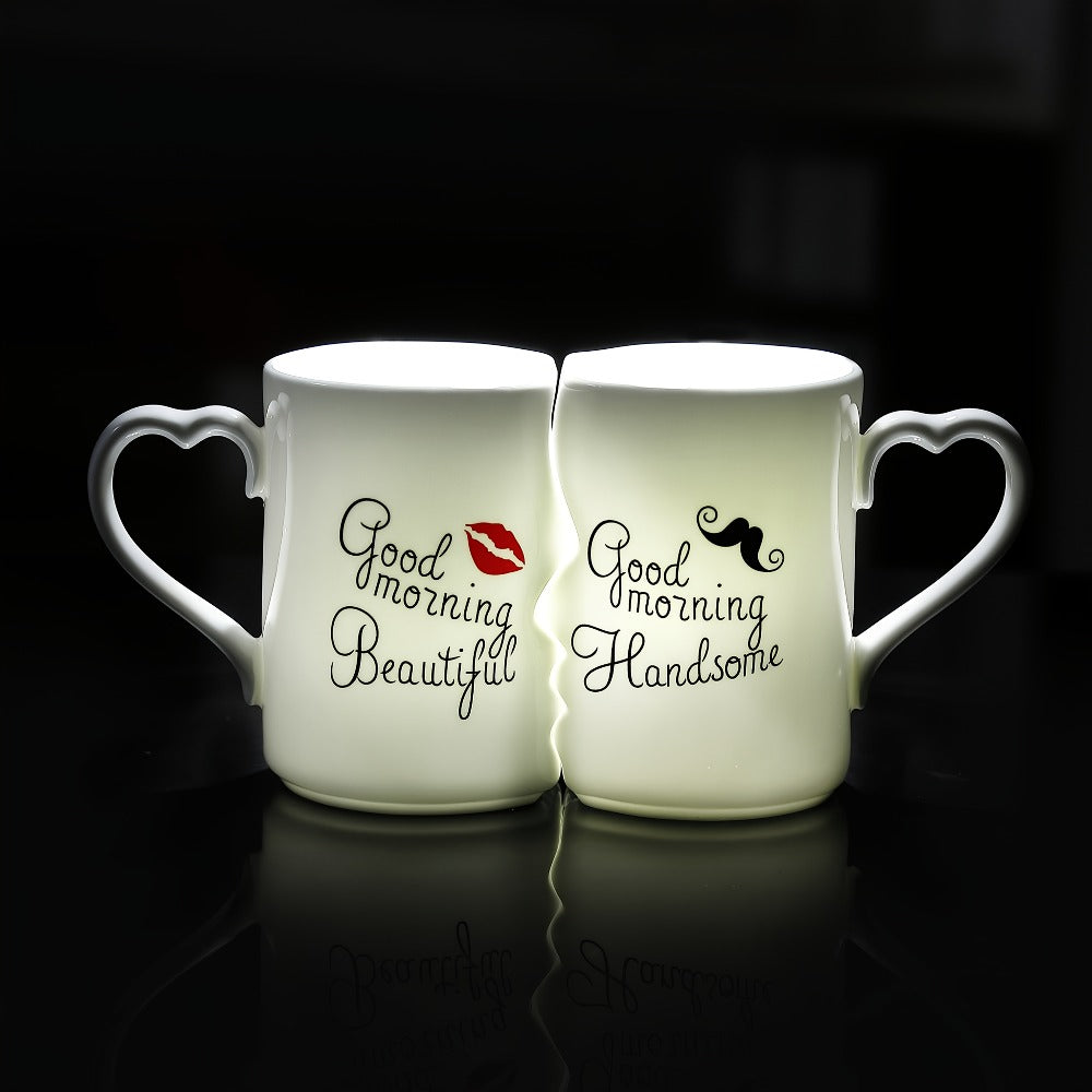 Kissing Couple Ceramic Mug Set 2pcs – Love Coffee Mug Anniversary Wedding Valentine Gift 360ml