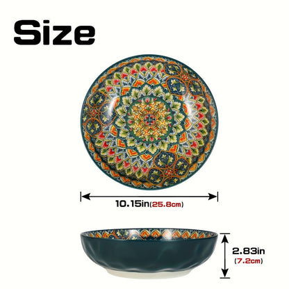 Ceramic Soup Bowl Set 2pcs Bohemian Floral Hand-Painted 25.8cm Vintage Tableware for Cooking Dining Gift