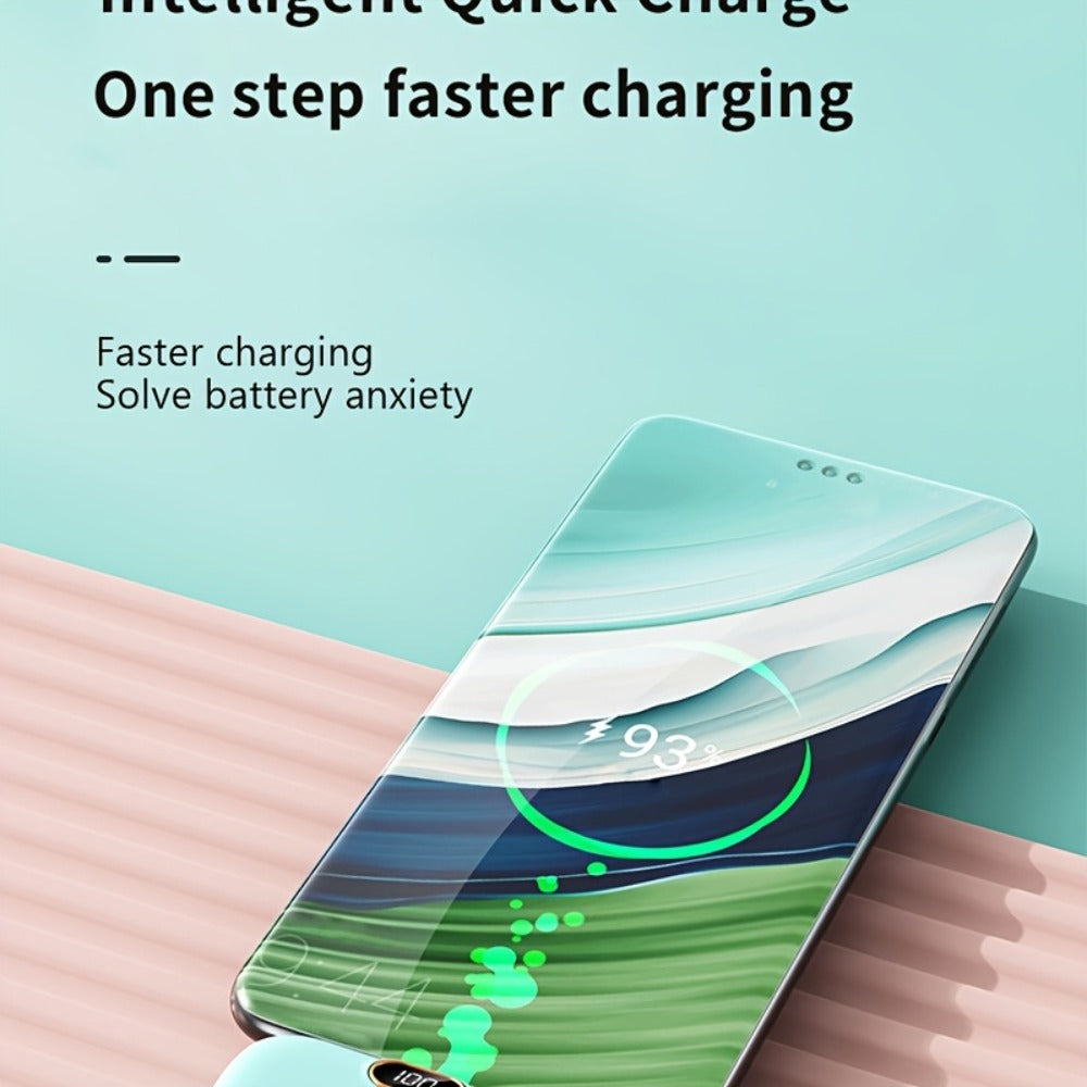 Mini Power Bank 5000mAh with Built-in USB-C Connector Fast Charging, Ultra-Compact Pocket Portable Charger for iPhone Android Samsung