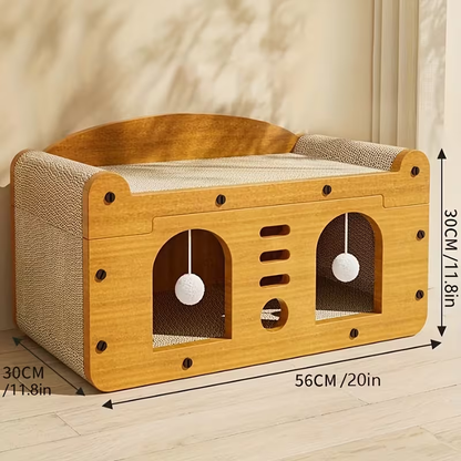 Cat Tree Condo House with Scratching Board – Multi-Level Cat House for Indoor Cats with Dual Scratching Posts