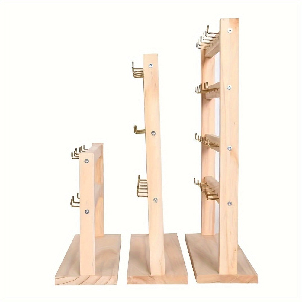 Jewelry Display Stand Multi-Layer Wooden Earring Holder Rack with Hooks Desktop Organizer for Entryways, Bedrooms and Living Spaces