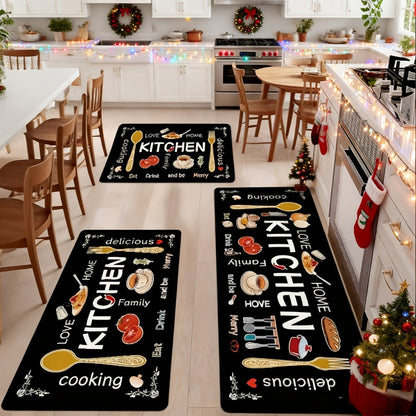 Kitchen Rug Set 3-Piece, Egg Beater Knife & Fork Theme Decorative Kitchen Mats, Easy-to-Clean Carpet for Kitchen