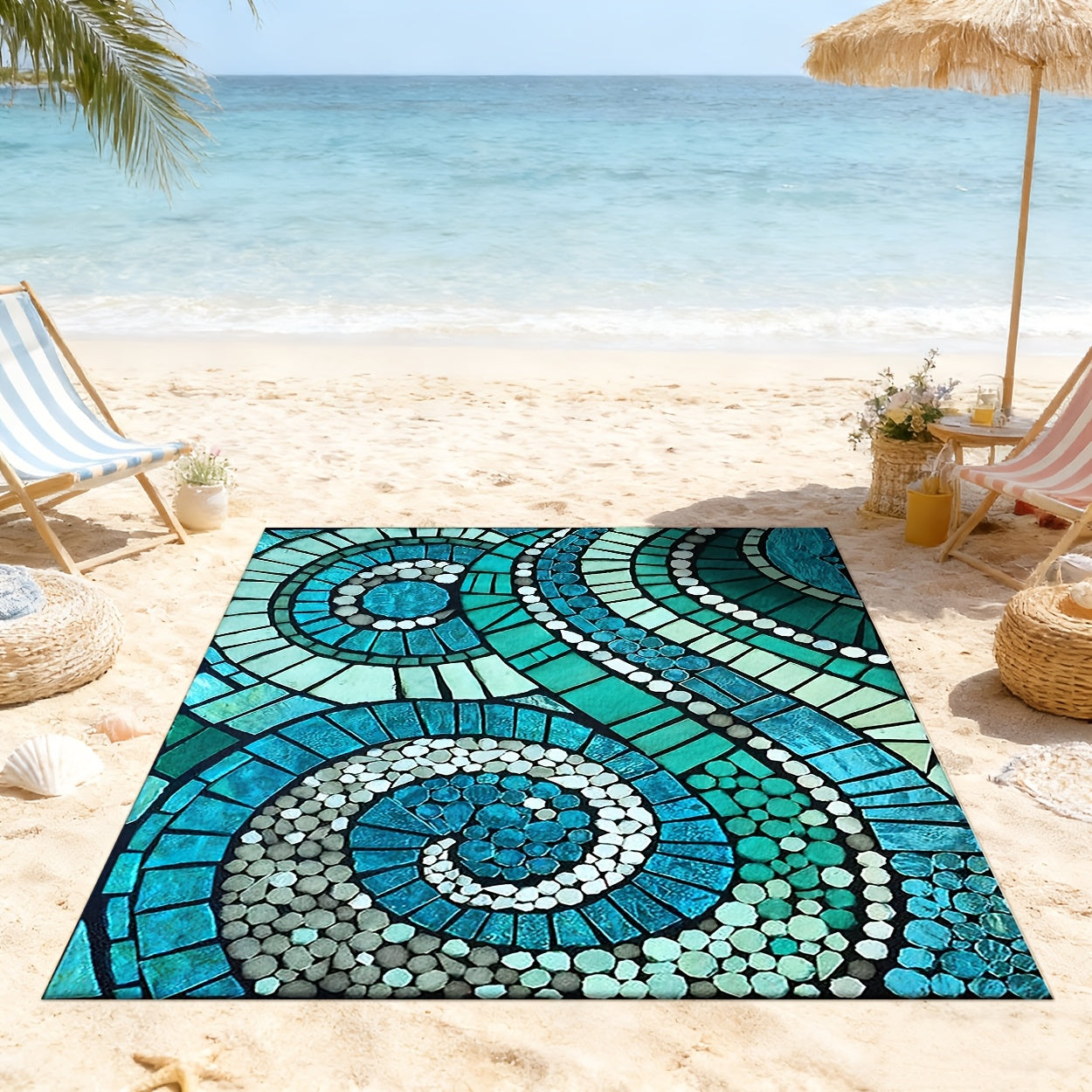 Outdoor Rug Non-Slip Decorative Foldable Portable Camping Mat Machine Washable for Patio Garden Pool Beach Picnic Living Area Multiple Sizes