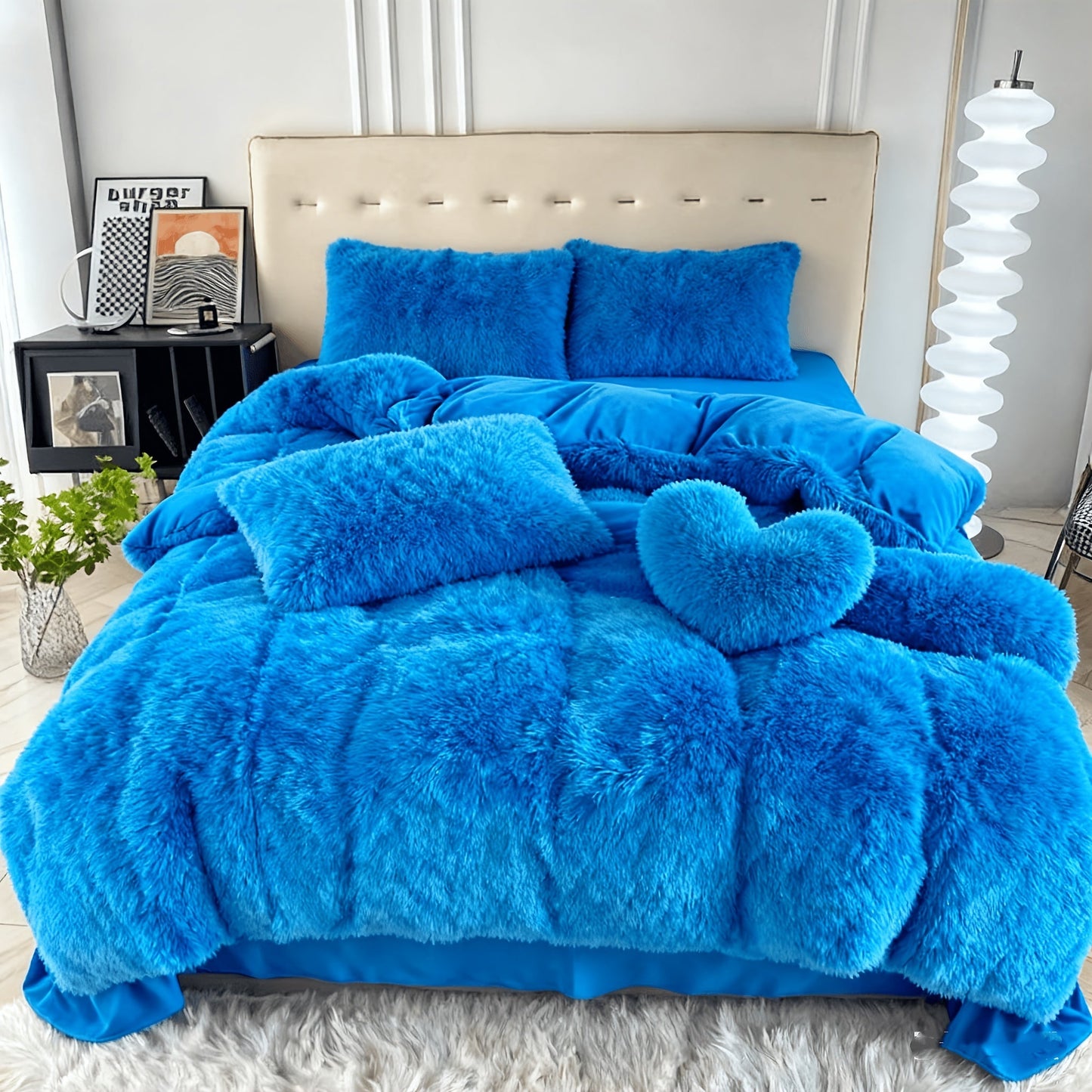 Velvet Duvet Cover Set Fluffy Plush Bedding Minimalist Solid Color, Carved Velvet Quilt Cover with Pillow Shams