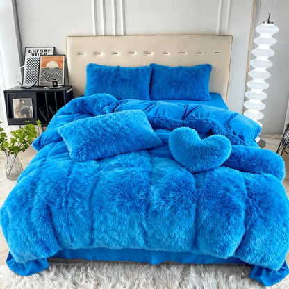 Velvet Duvet Cover Set Fluffy Plush Bedding Minimalist Solid Color, Carved Velvet Quilt Cover with Pillow Shams