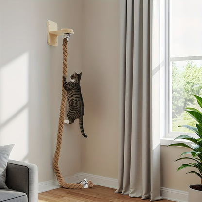 Wall-Mounted Cat Scratching Post with Climbing Rope Jute Rope Jump Platform Resting Perch Large Ladder Cat Tree Activity Center Space-Saving