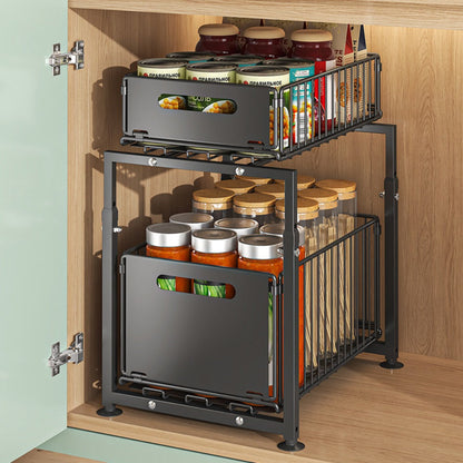 Under Sink Storage Organizer 2-Tier Metal Slide-Out Shelf for Kitchen or Bathroom Cabinet Use