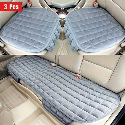 Plush Plaid Car Seat Cushion Three-Piece Set with Two Front Pads, One Rear Pad and Five Color Options