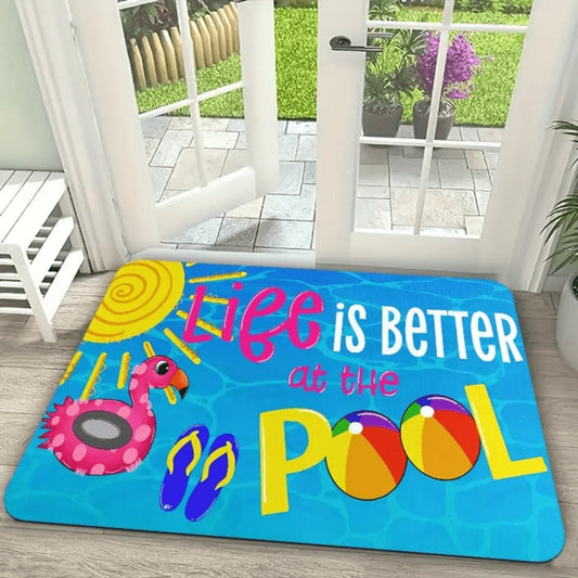 Pool Beach Welcome Mat Life Is Better at the Pool Floor Mat 18x30 inch Indoor Outdoor Rug for Entryways, Bedrooms and Living Spaces