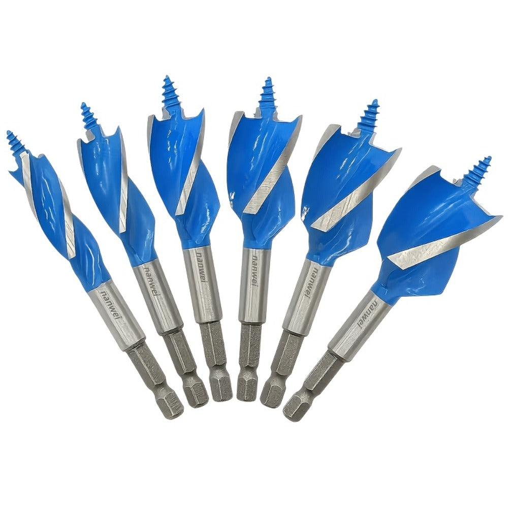 Drill Bit Set 6PCS Hex Shank Quick Change - Metal Hexagonal Handle with 4 Slots & 4 Blades